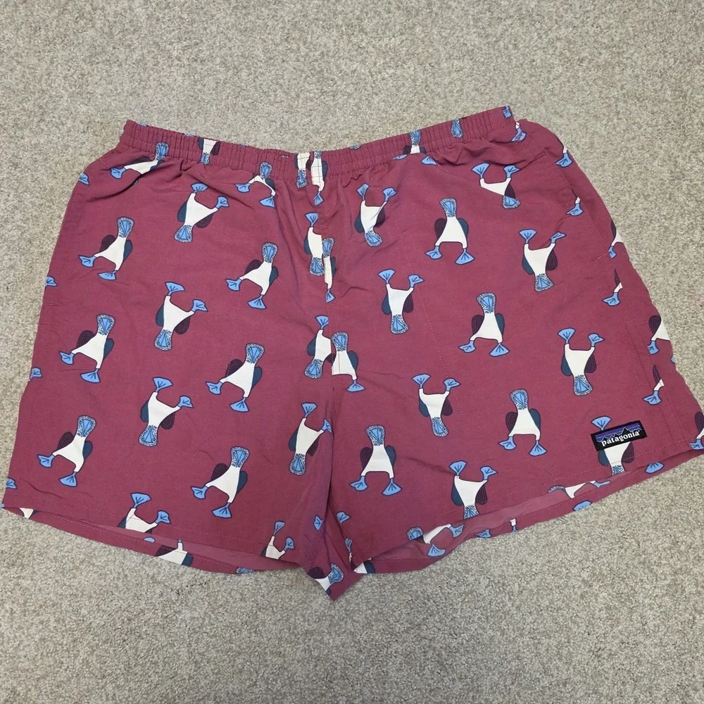 Patagonia Baggies Shorts Mens Large Pink Blue Footed Booby Bird Swim Trunks